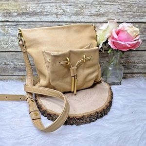 Americana By Sharif Cream Beige Pebbled Leather Purse Shoulder Crossbody Bag